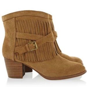Chico’s Women’s Tan Fringe Ankle Booties with Suede Finish size 8M